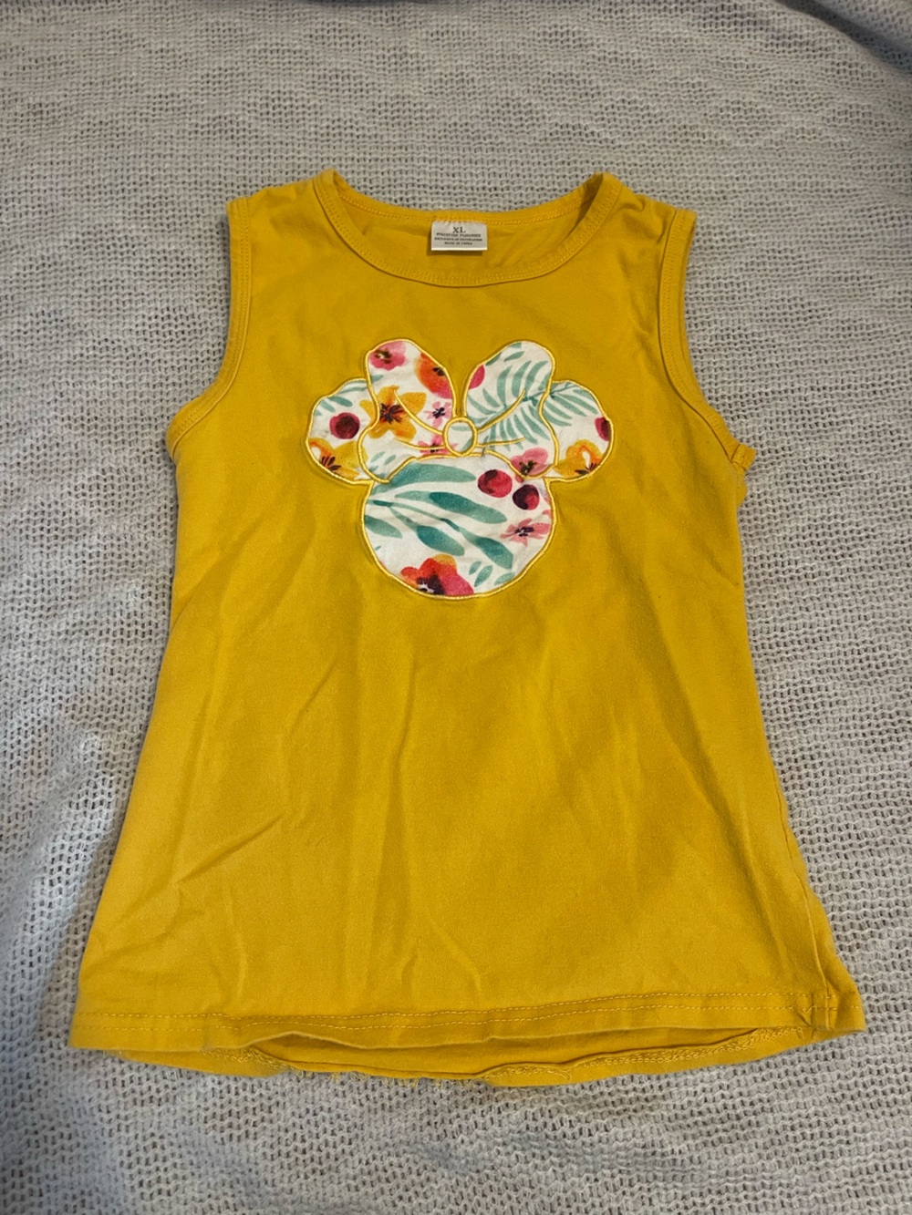 Kids Yellow Floral Appliqué Tank Top